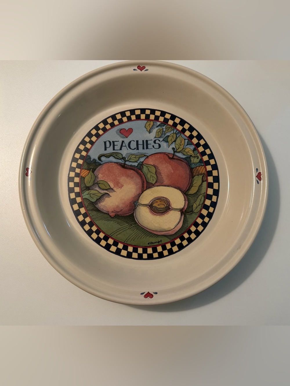 Vintage 90s Susan Winget Peach Pie Dish Ceramic Farmhouse Cottagecore Deep Bake - Picture 4 of 10